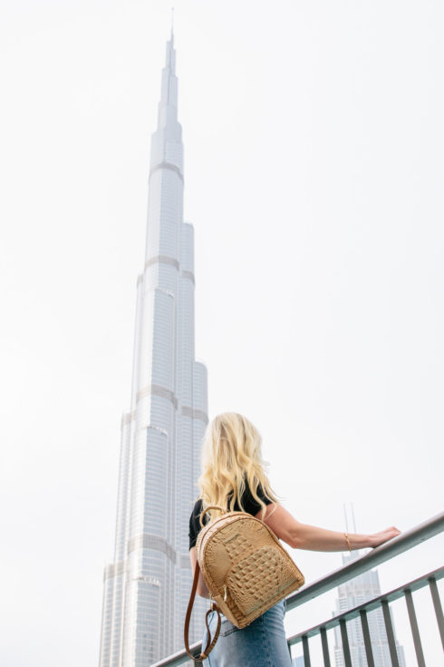 Black Bodysuit & Denim Skirt with The Burj Khalifa - Meagan's Moda