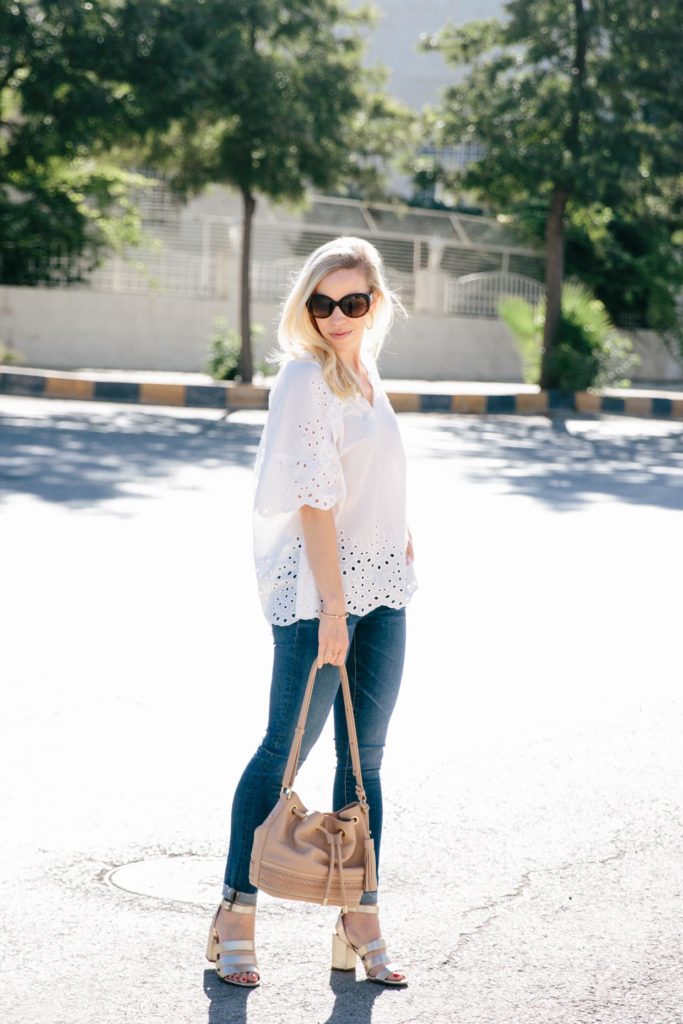 Easy Summer Style: White Eyelet Blouse & Metallic Sandals - Meagan's Moda