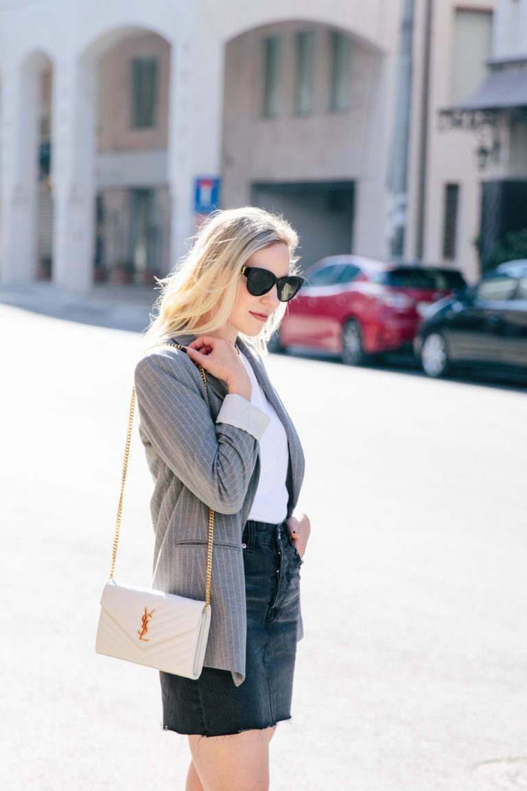 City Mini: Gray Blazer & Black Denim Skirt - Meagan's Moda