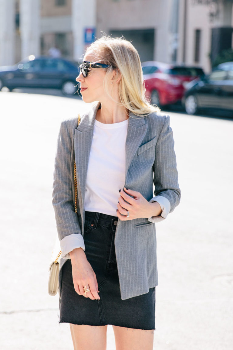 City Mini: Gray Blazer & Black Denim Skirt - Meagan's Moda