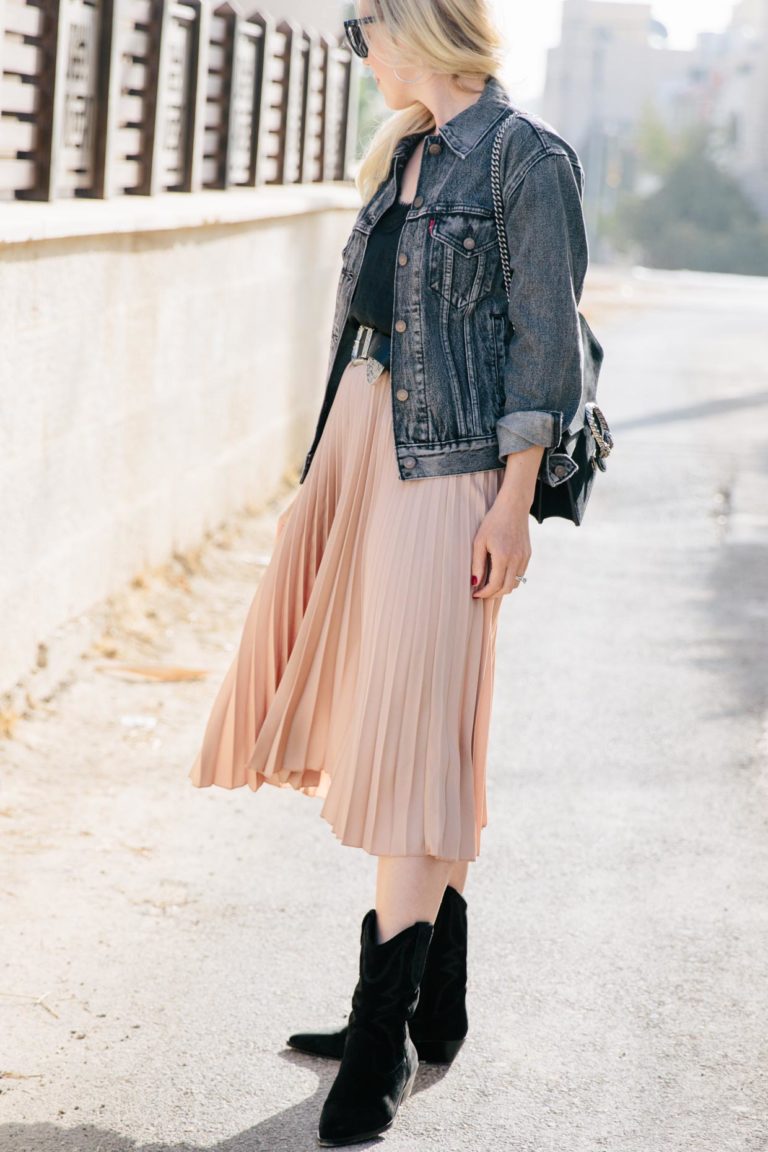 An Edgy Way to Wear a Pink Pleated Skirt - Meagan's Moda