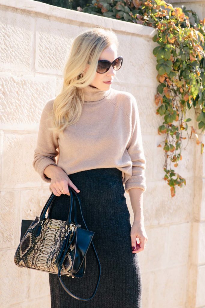 How to Wear Double Knits: Slouchy Turtleneck with Sweater Skirt ...
