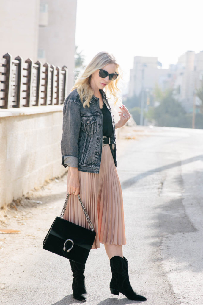 An Edgy Way to Wear a Pink Pleated Skirt - Meagan's Moda