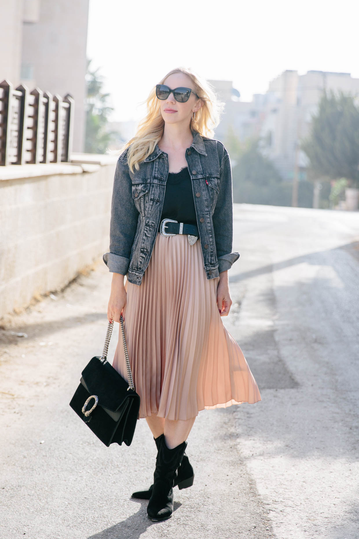 An Edgy Way to Wear a Pink Pleated Skirt - Meagan&#39;s Moda