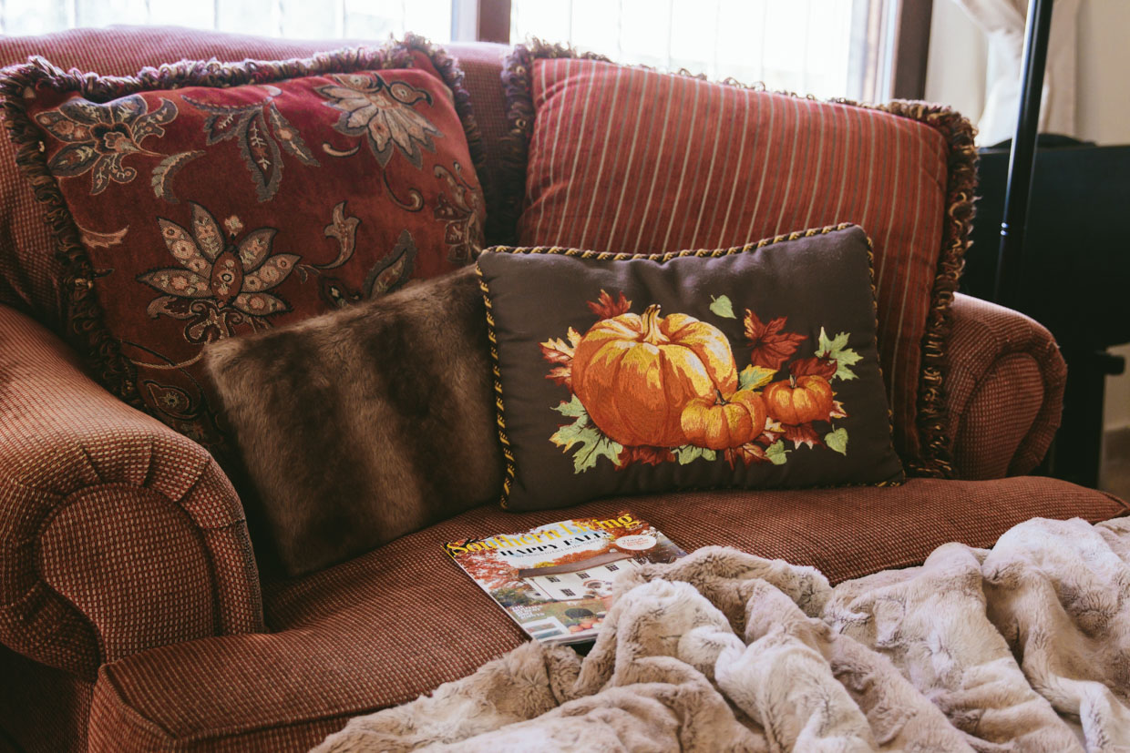 Pottery Barn Fall Pillows And Faux Fur Throw For Home Decor