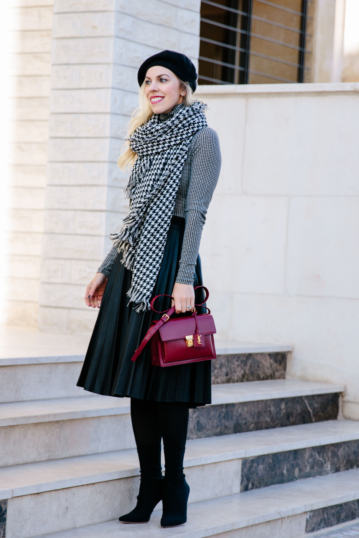 midi skirt with tights and boots