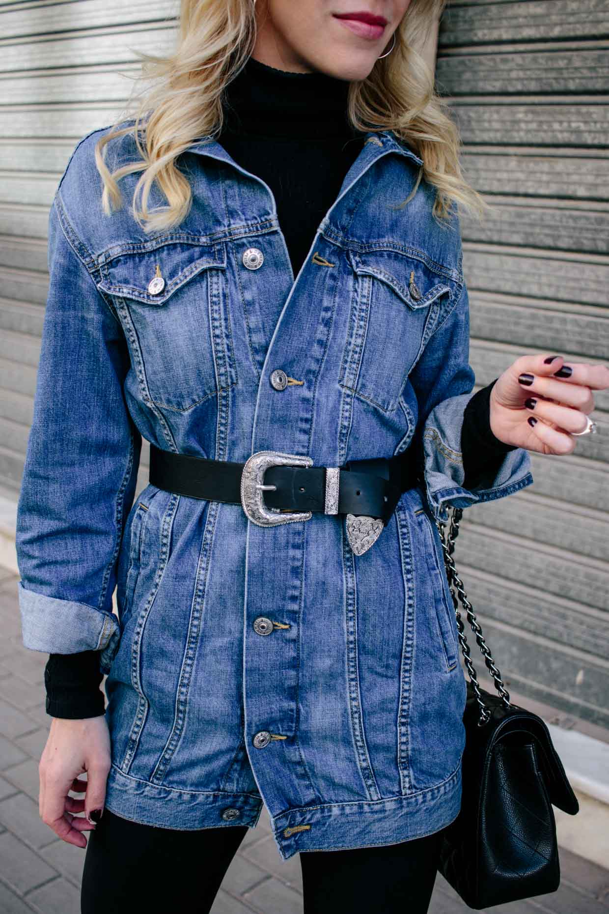 Denim jacket with clearance belt