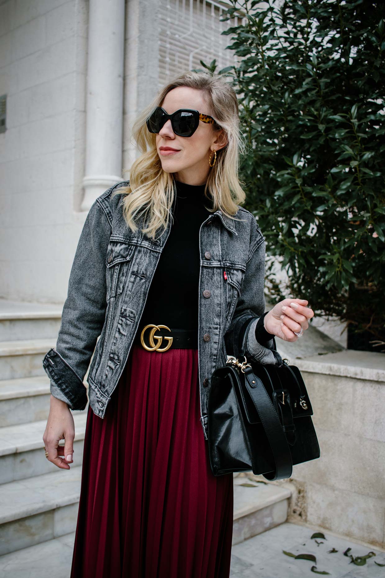 Pleated skirt clearance and denim jacket