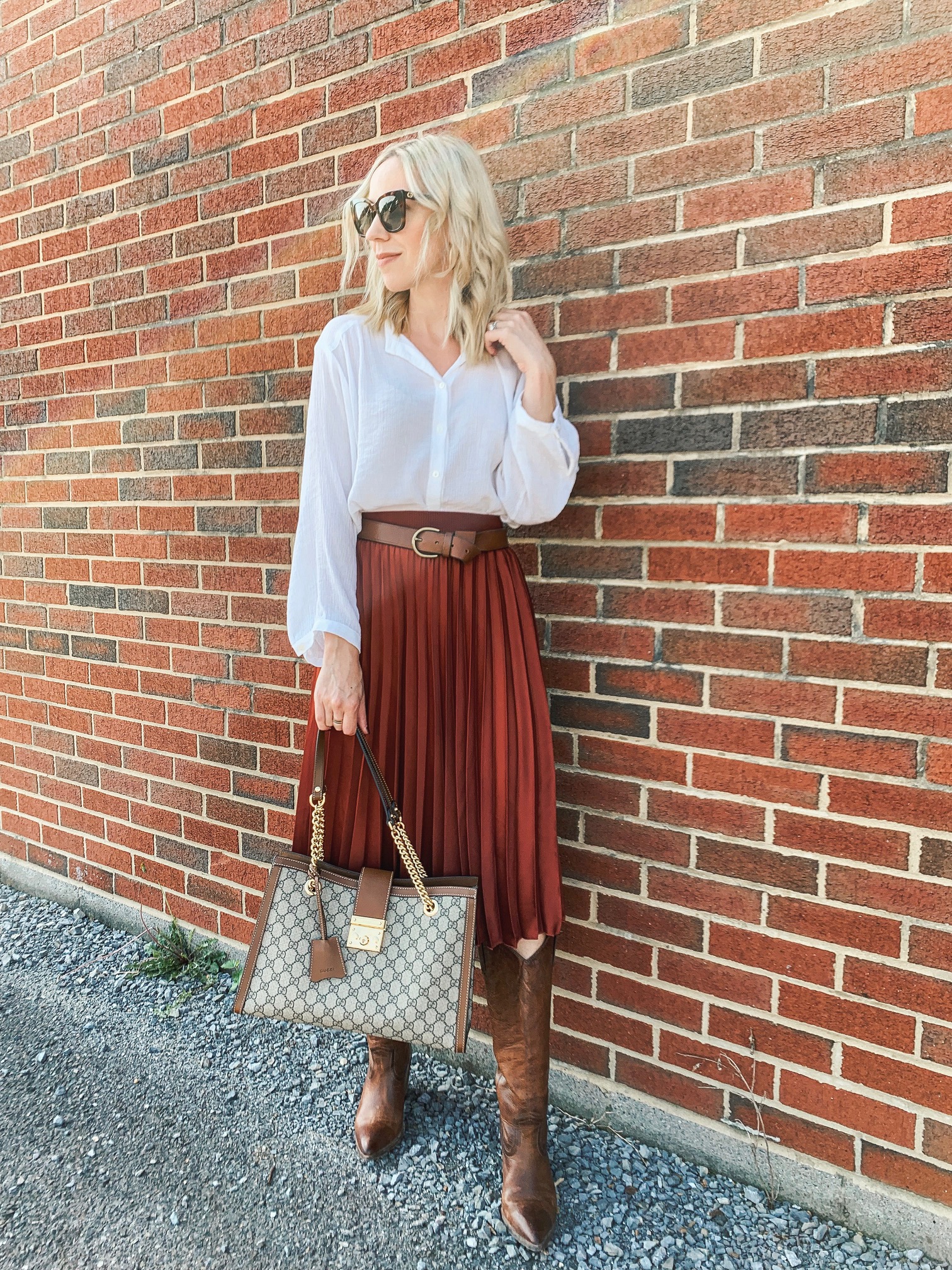 blue and white striped shirt dress with leather belt, vintage Louis Vuitton  Passy bag, striped shirt dress with belt summer outfit - Meagan's Moda