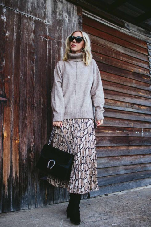 Soft Snakeskin: Oversized Sweater with Pleated Midi Skirt - Meagan's Moda