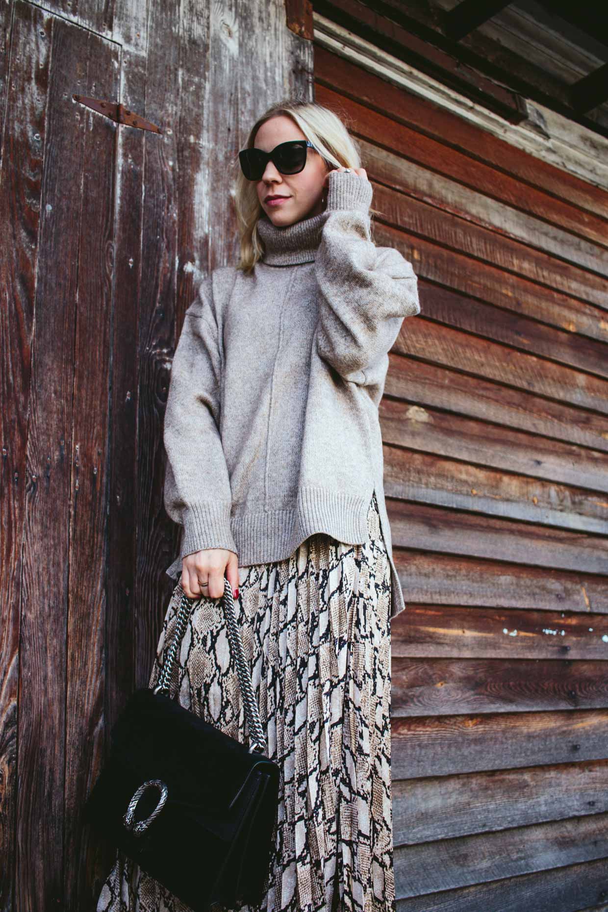 Soft Snakeskin: Oversized Sweater with Pleated Midi Skirt - Meagan's Moda