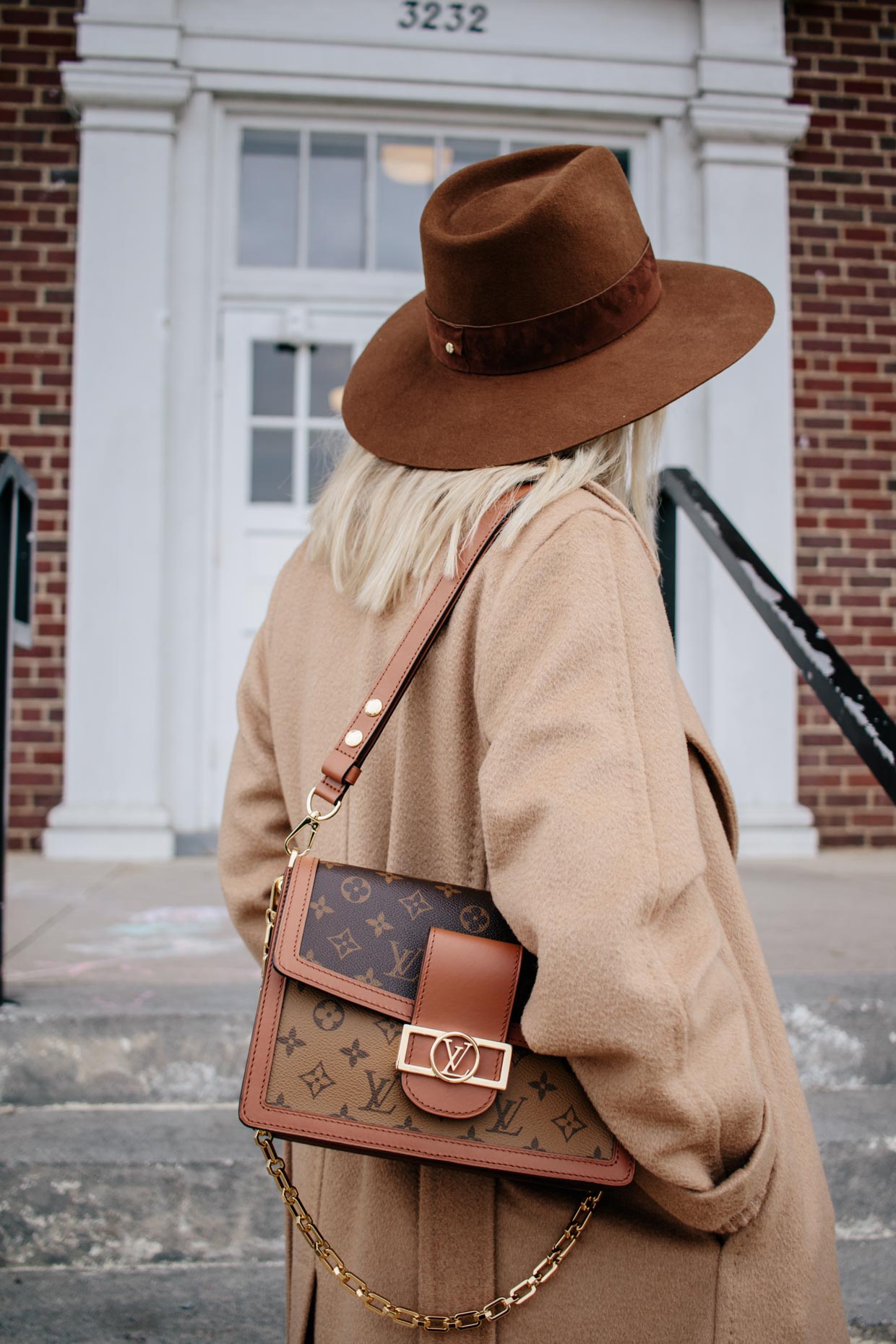 Meagan Brandon fashion blogger of Meagan's Moda shows how to wear camel  monochrome layers for winter, Louis Vuitton Dauphine MM bag - Meagan's Moda