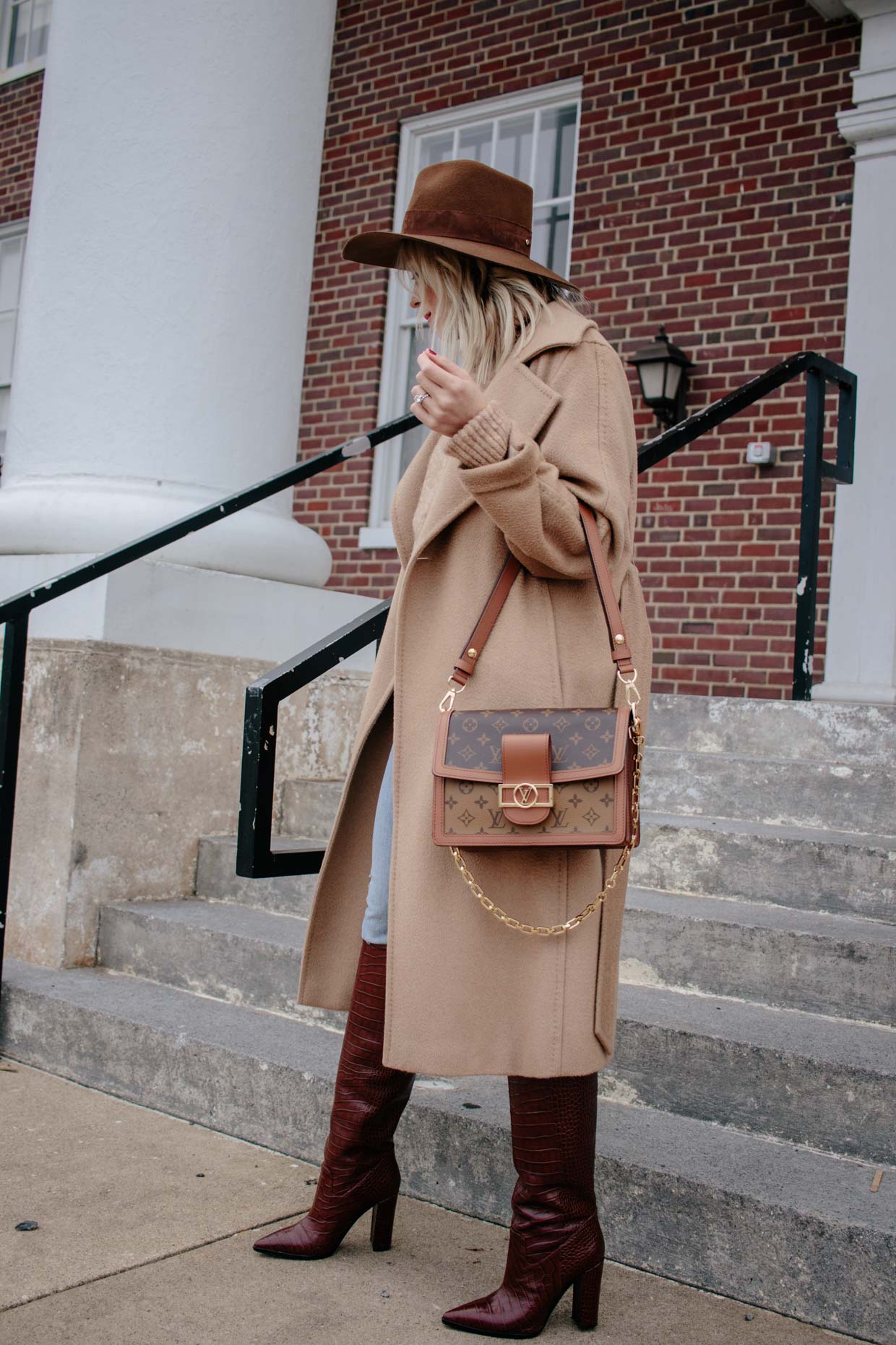 Meagan Brandon fashion blogger of Meagan's Moda wears Max Mara camel coat  with Louis Vuitton Dauphine MM bag - Meagan's Moda