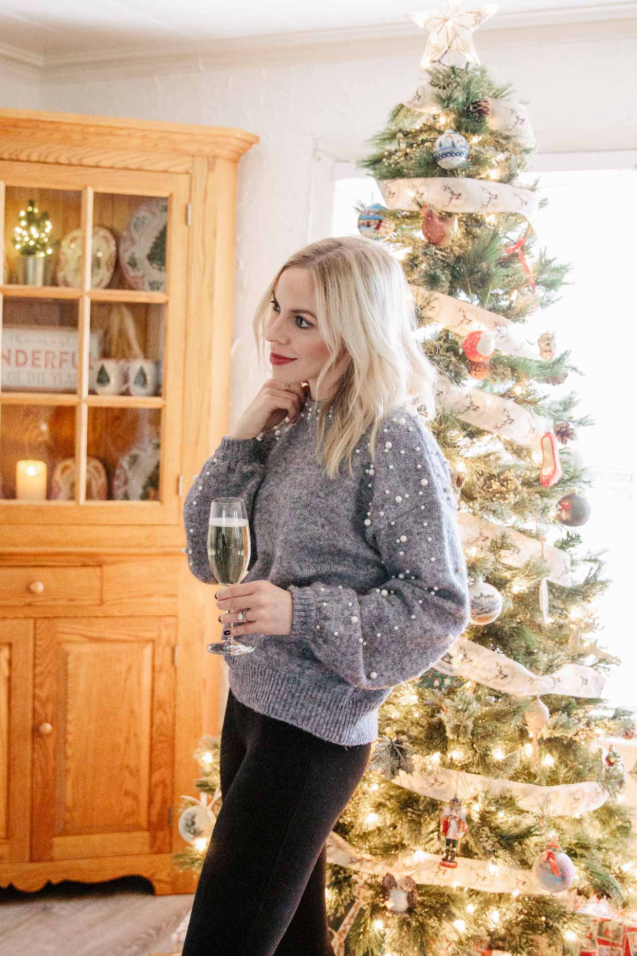 Cozy New Year's Eve at Home: Pearl Sweater & Velvet Leggings - Meagan's ...