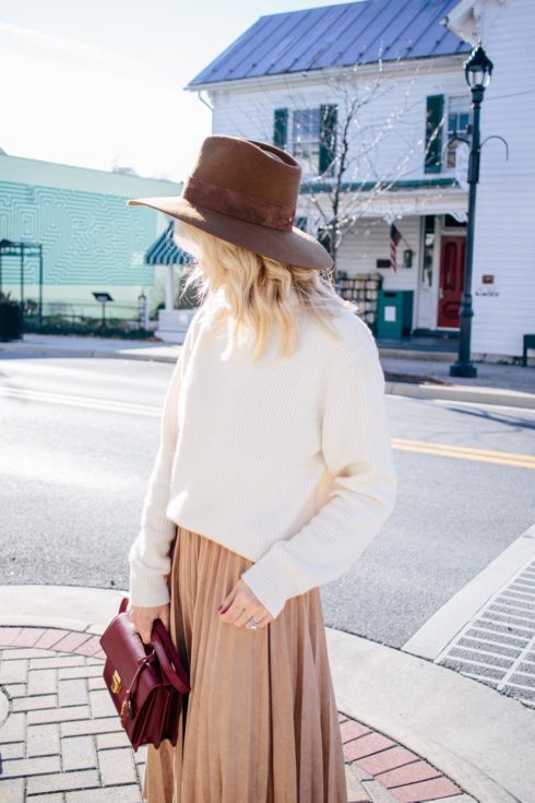 Cream Turtleneck & Faux Suede Midi Skirt - Meagan's Moda