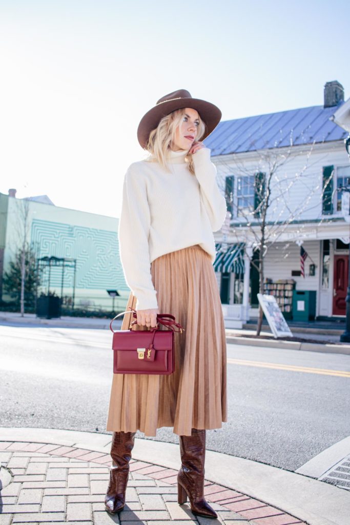 Cream Turtleneck & Faux Suede Midi Skirt - Meagan's Moda