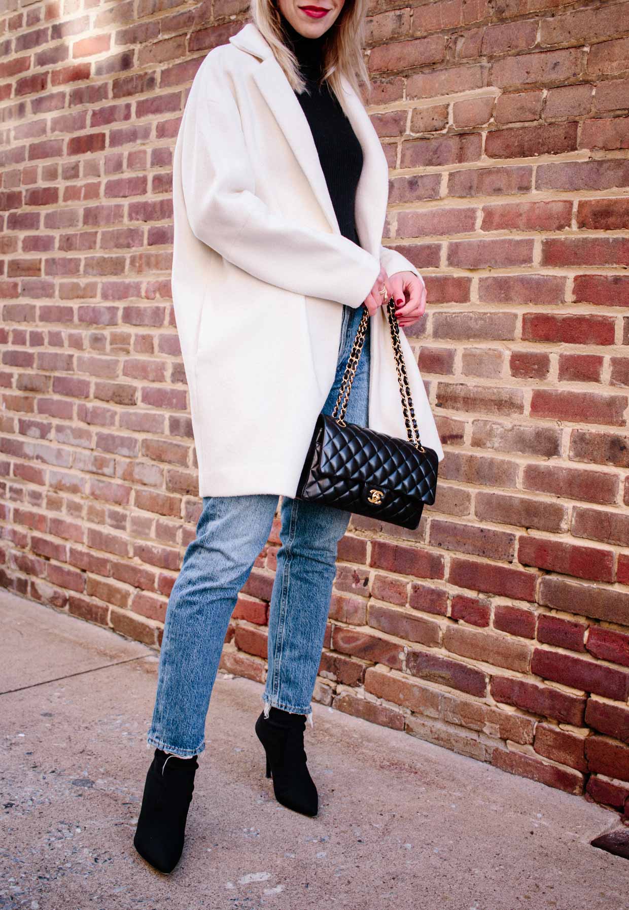 Minimal Winter Style: Cream Blazer with Black Turtleneck - Meagan's Moda