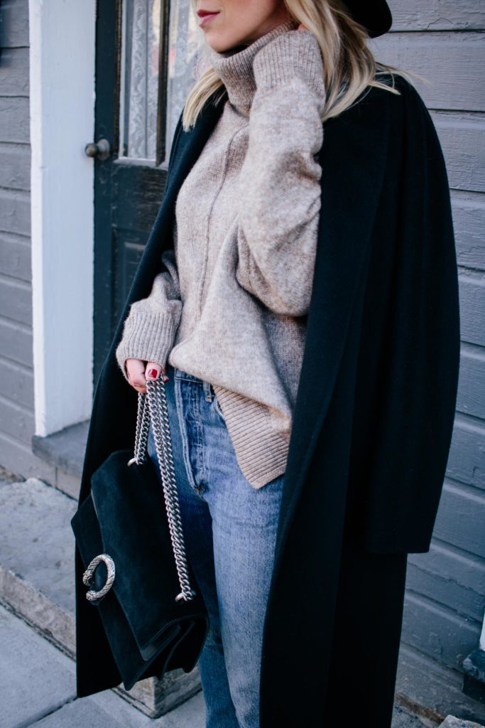 Winter Classics: Black Wrap Coat, Oversized Turtleneck & Straight Leg ...