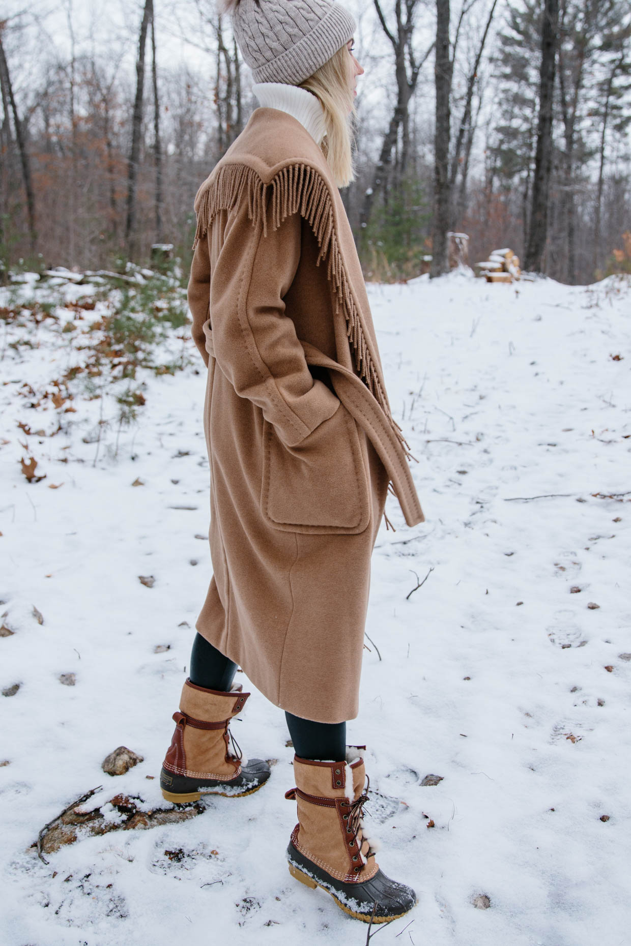 Snow Day in the Woods: Fringe Coat with Faux Leather Leggings