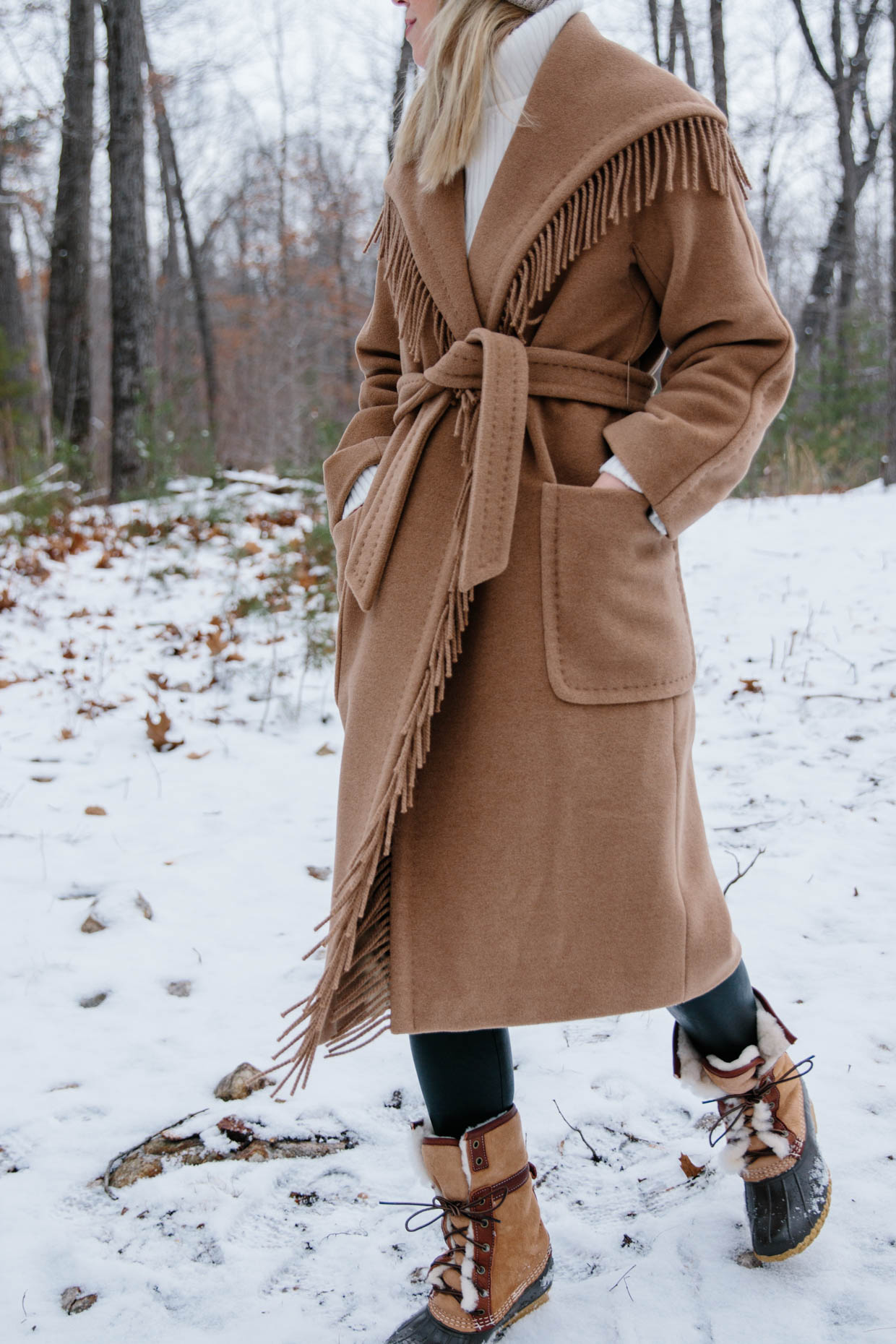 Snow Day in the Woods: Fringe Coat with Faux Leather Leggings & Sherpa  Boots - Meagan's Moda