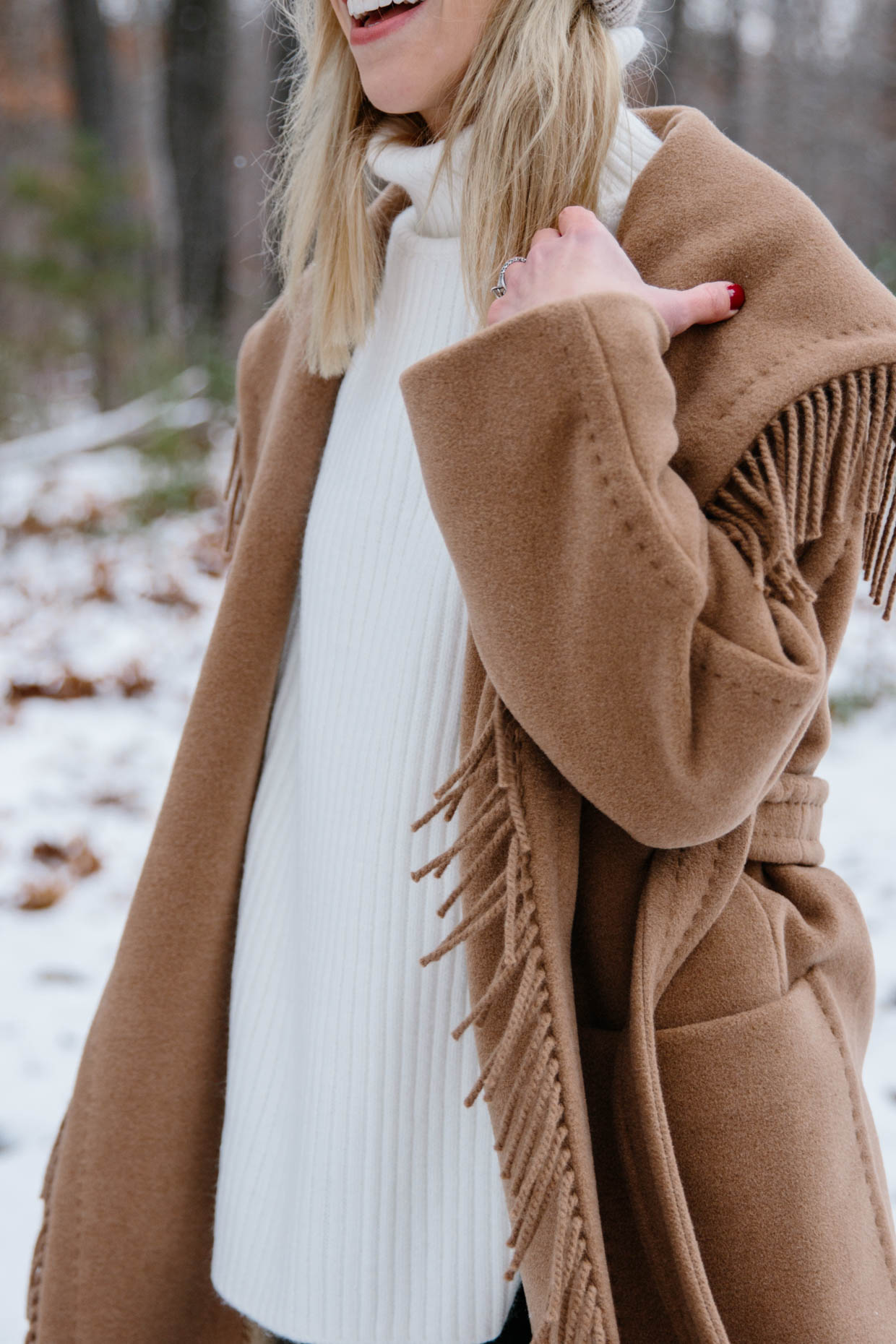 Snow Day in the Woods: Fringe Coat with Faux Leather Leggings
