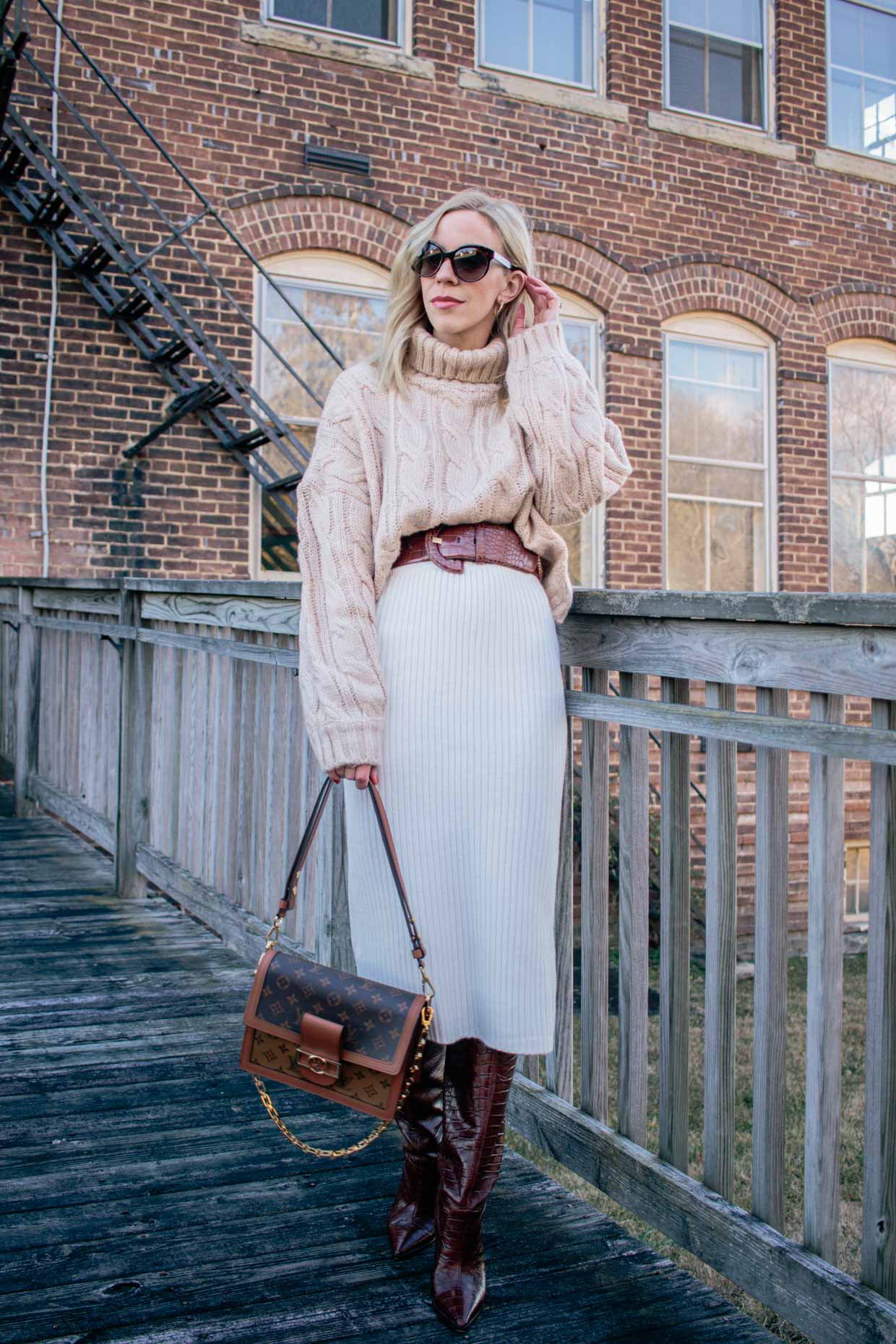 Meagan Brandon fashion blogger of Meagan's Moda wears cream cable