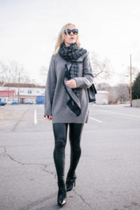 Meagan Brandon fashion blogger wearing gray Louis Vuitton scarf