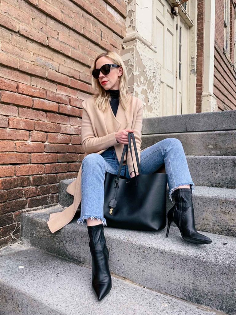 Khaki Classic: Sweater Coat with Straight Leg Jeans and Boots - Meagan ...