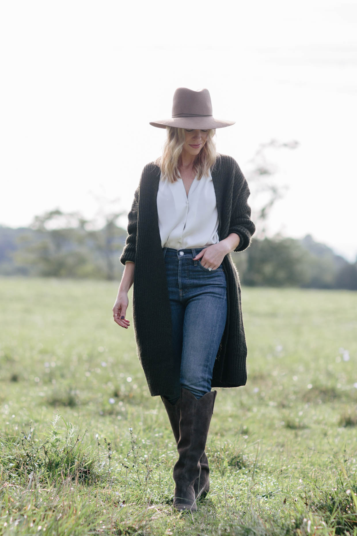 Fall in the Air: Olive Cardigan & Western Boots - Meagan's Moda