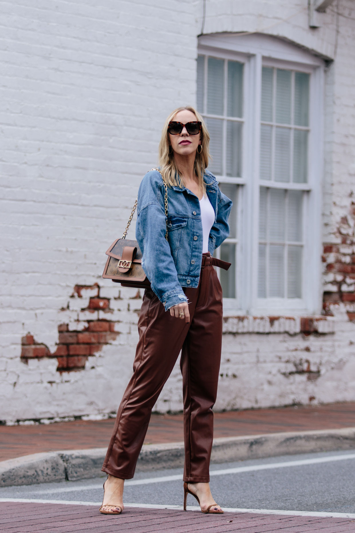 Meagan Brandon fashion blogger shows chic leather outfit idea with