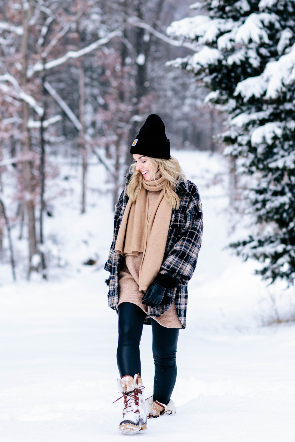 December Snow Day: Cozy Plaid Shacket & Fleece-Lined Leggings - Meagan ...