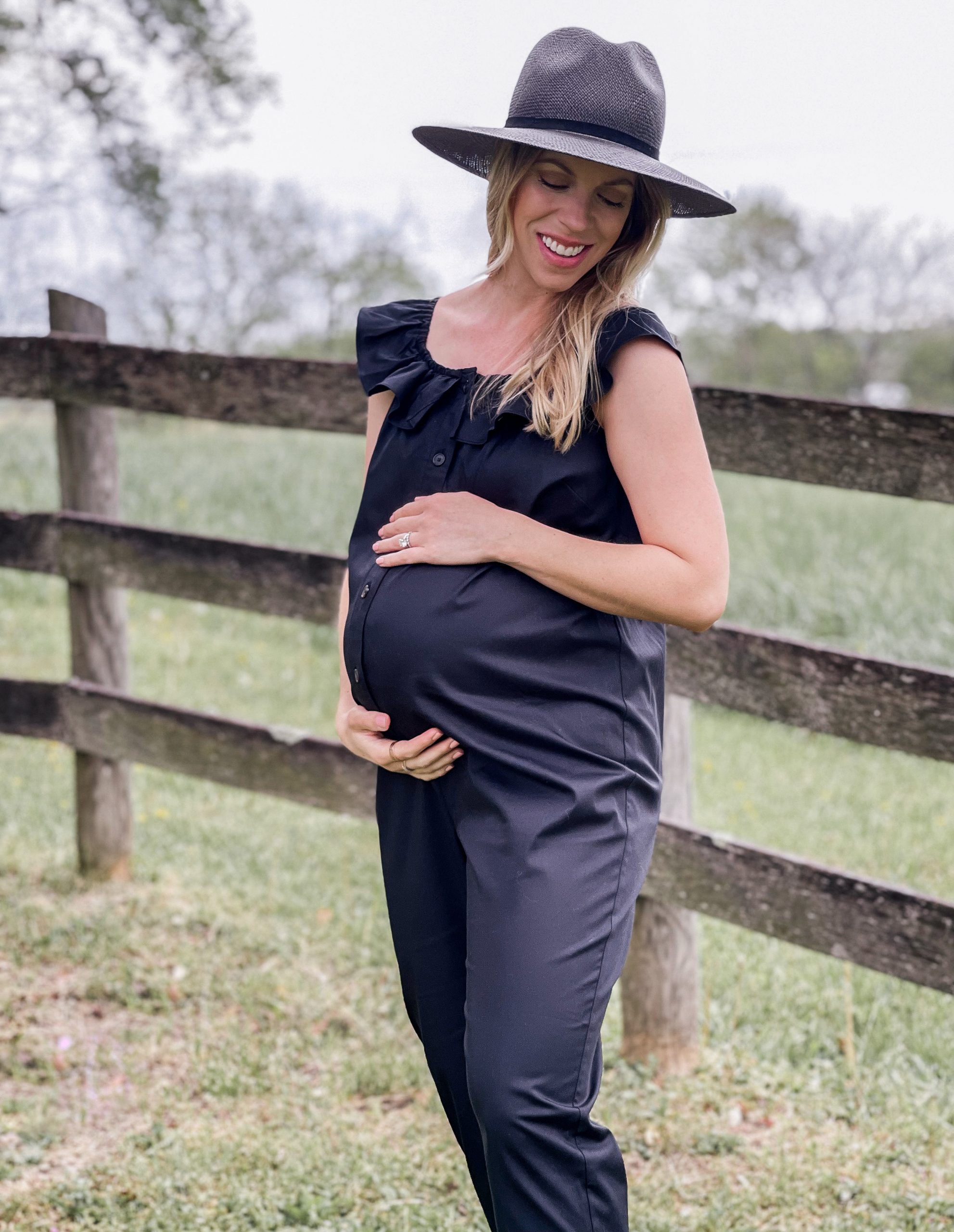 Meagan Brandon of Meagan's Moda wears BLANQI crossback maternity